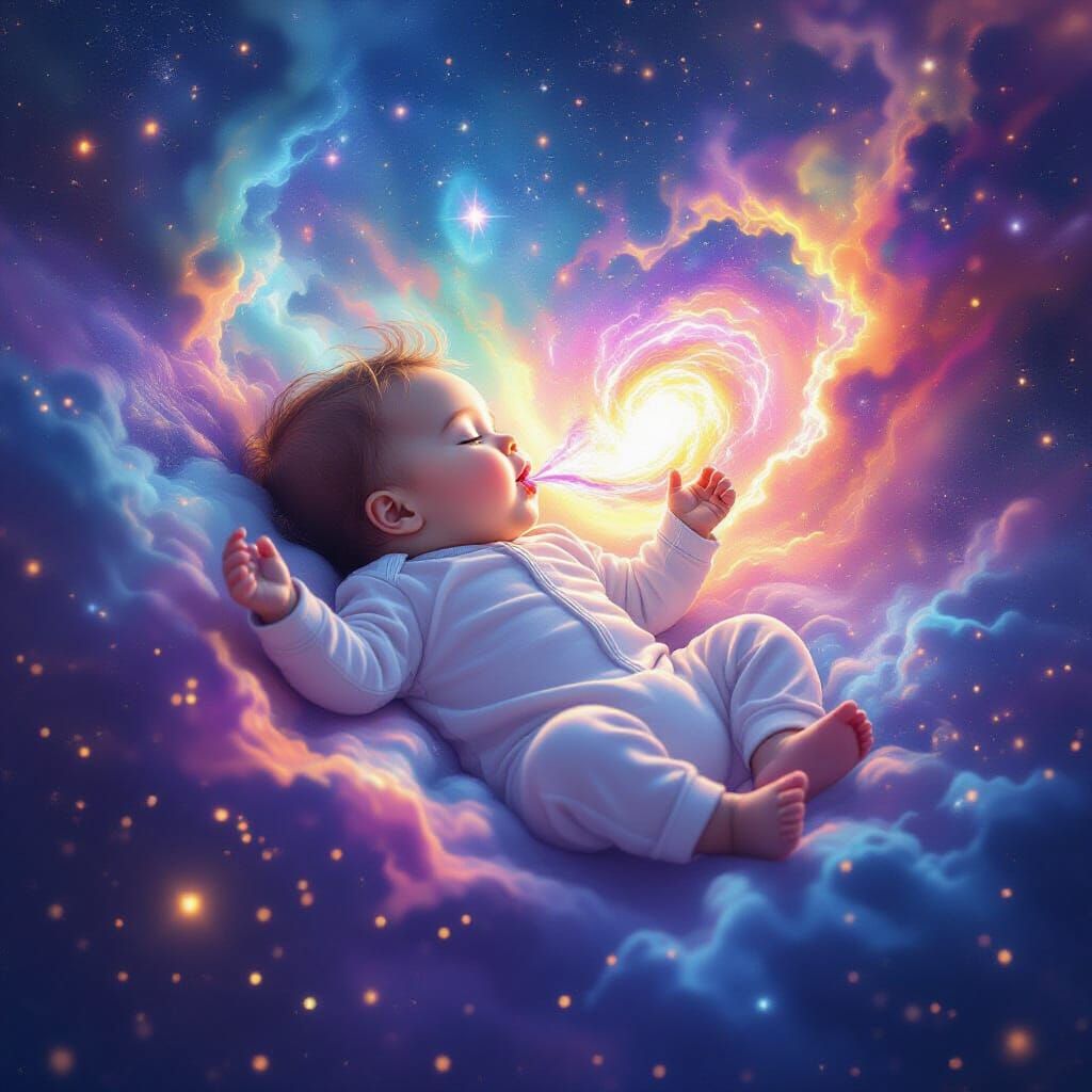 Baby Burping Universes in Cosmic Digital Art