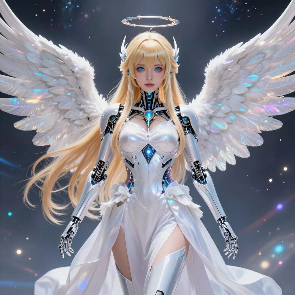 Cybernetic Angel in Celestial 3D Anime Style