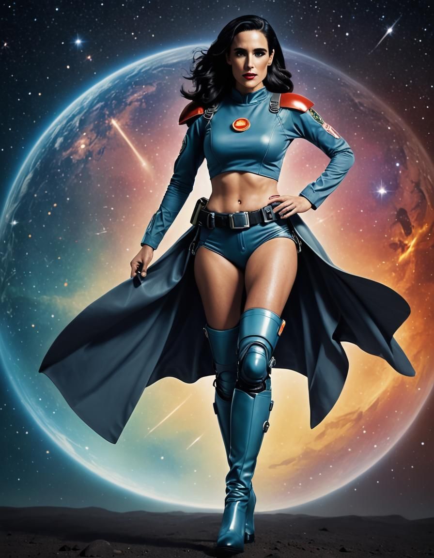 Retro Sci-Fi Pinup Girl in Watercolor Style