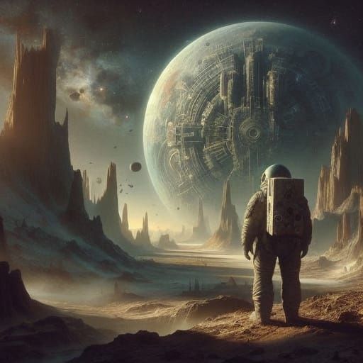 Astronaut Stands Before Ancient Alien Artifact on Desolate P...