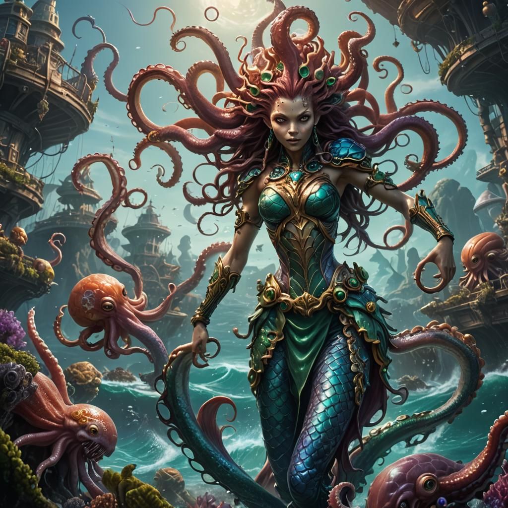 Alien Mermaid-Octopus Hybrid Attack on Sea Elf