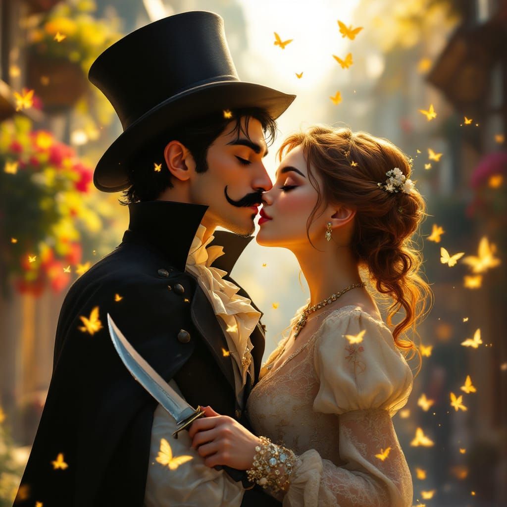 Victorian Couple in Pixar Style with Magical Butterflies