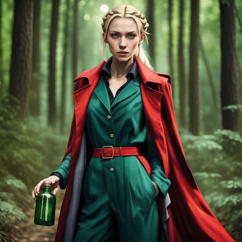 Half-Elf Alchemist in Forest with Potion