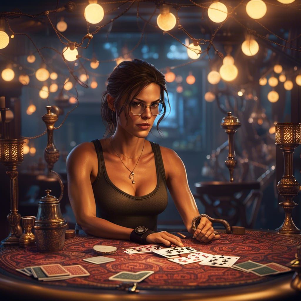 Lara Croft Poker Game in Hyperrealism