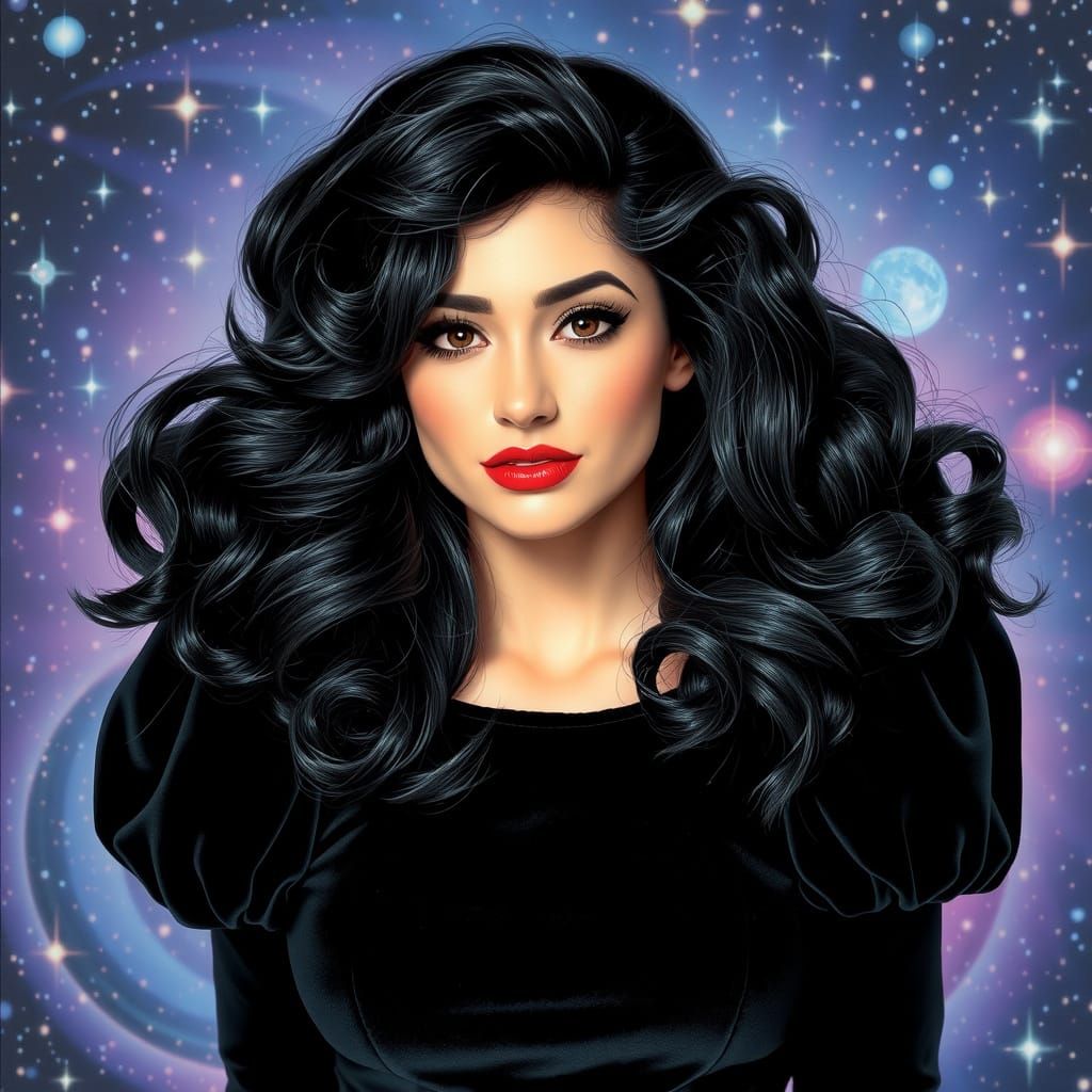 Ethereal 1980s Lady Shines in Cosmic Velvet