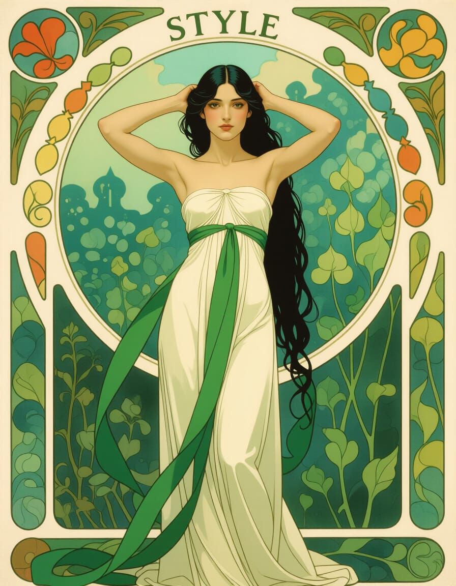 Woman with Green Ribbon in Atmospheric Oil Painting Style