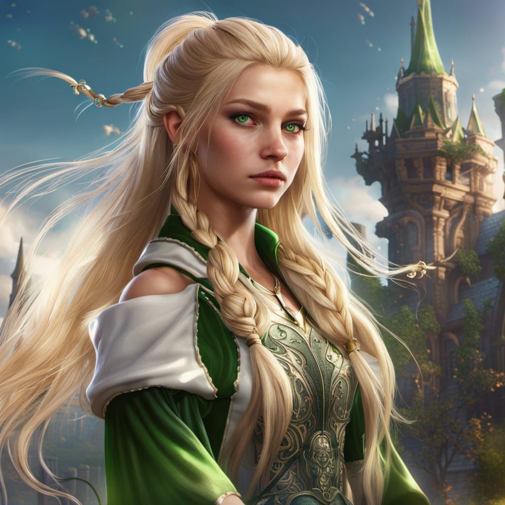 Fantasy Girl Mage with Blonde Hair, Detailed Digital Art