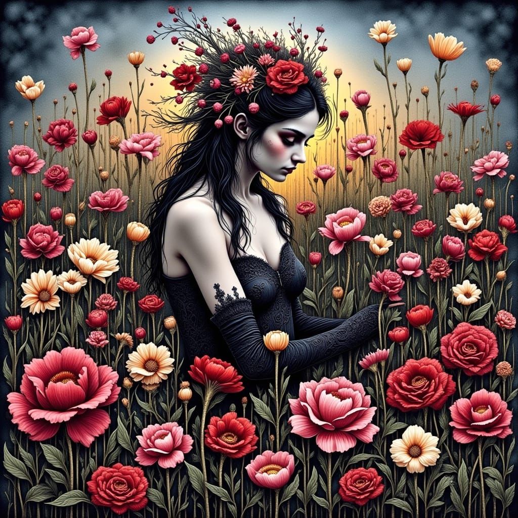 Hauntingly Beautiful Dark Fantasy Scene with Intricate Detai...