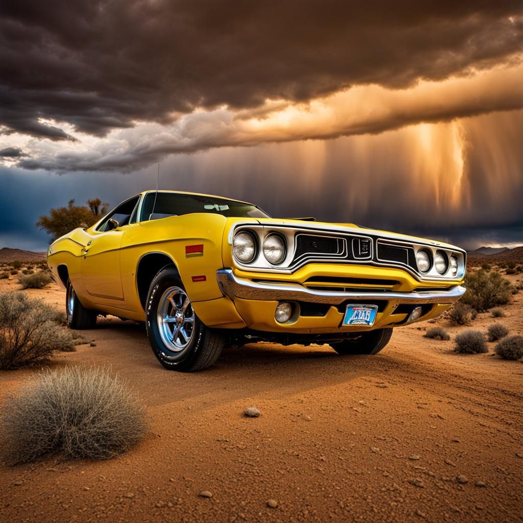 1971 Plymouth Roadrunner in Desert Thunderstorm