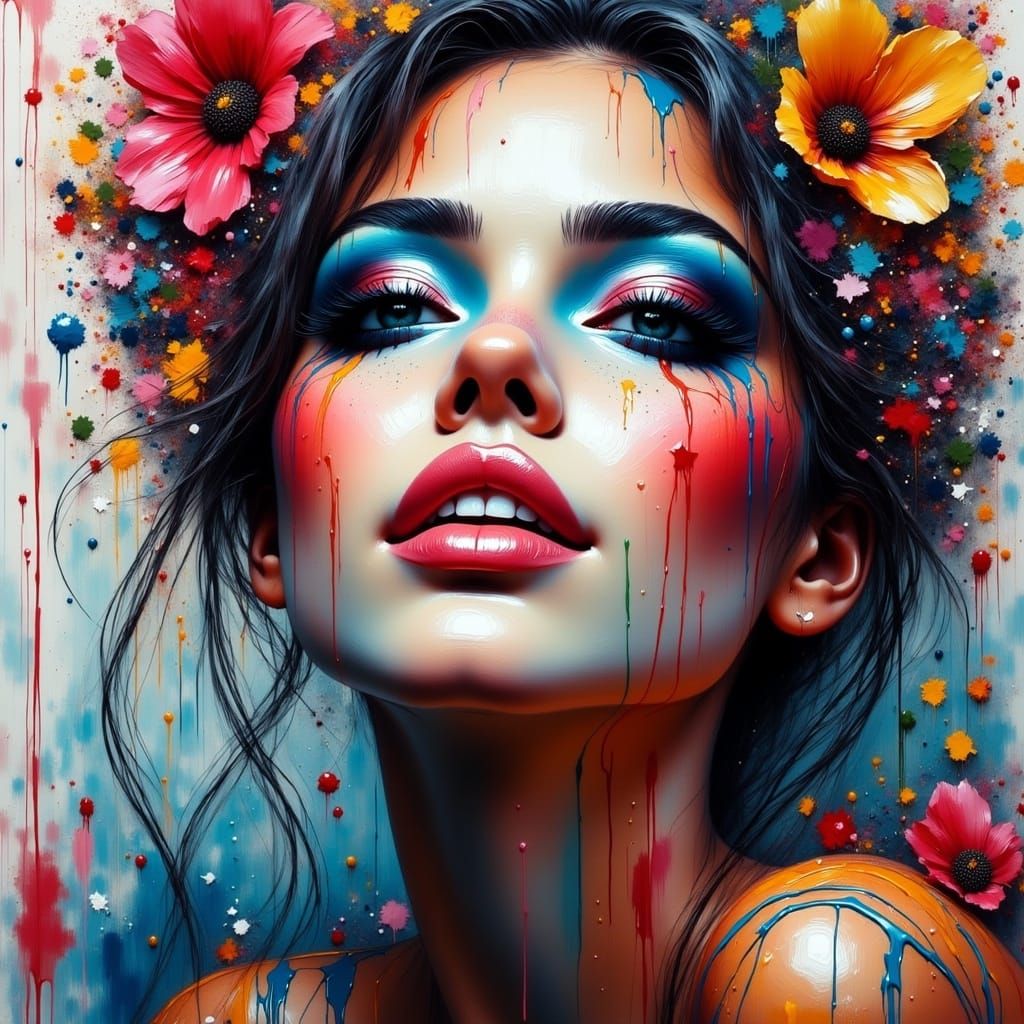 Woman's Face Morphing into Graffiti Art