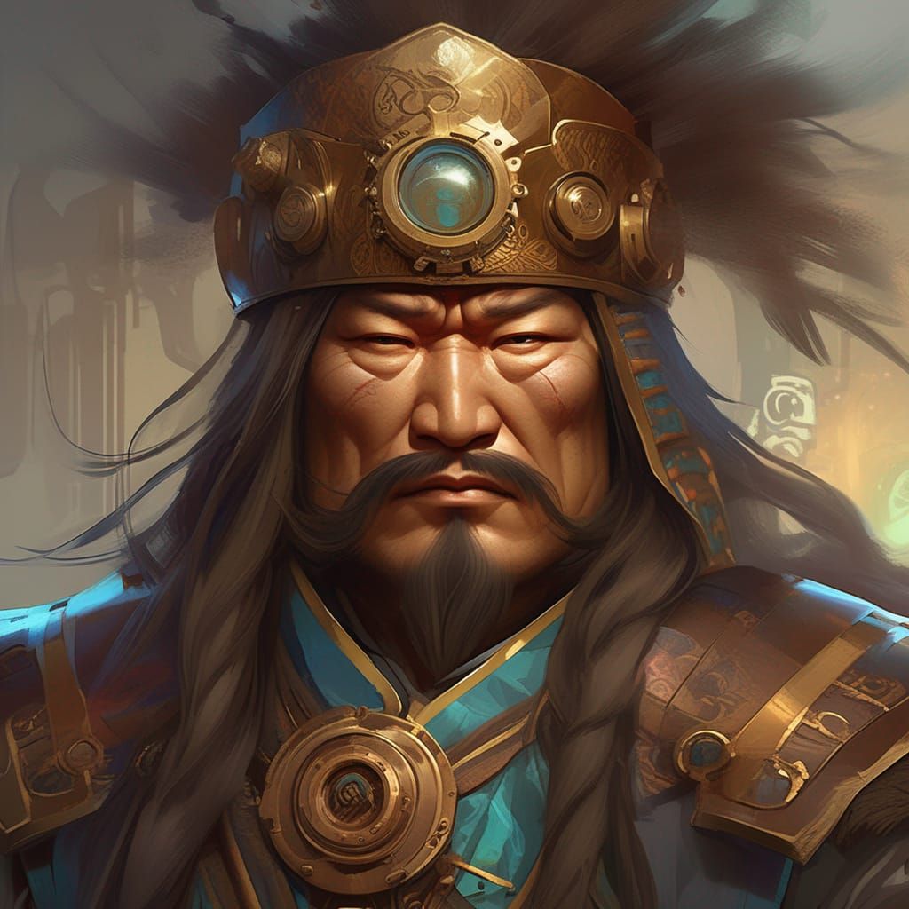 Steampunk Genghis Khan Portrait in 8K Resolution