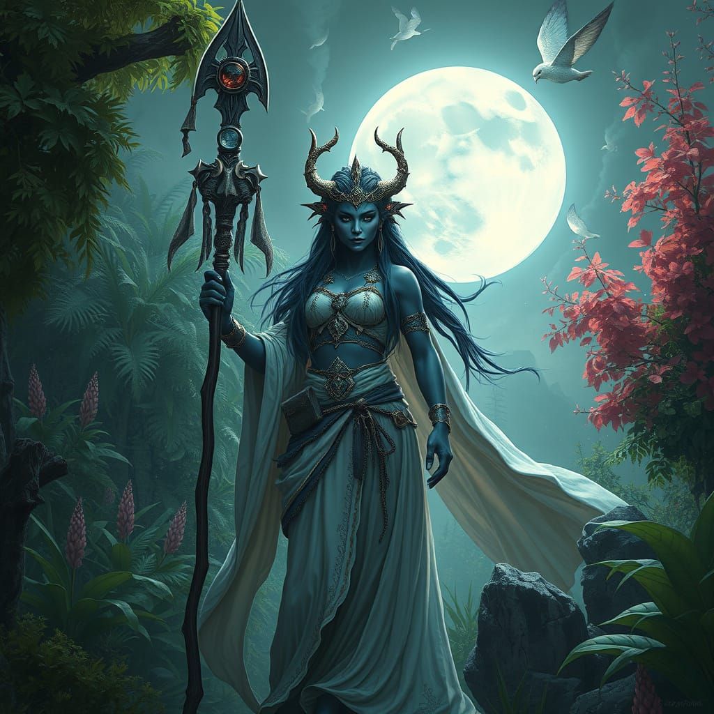 Moon Goddess Mayari in a Detailed Matte Painting