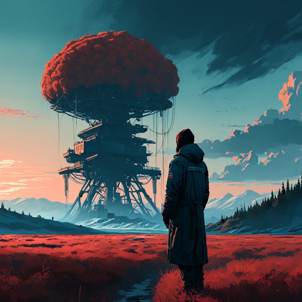 Figure at the Edge of a Vast, High-Contrast Landscape