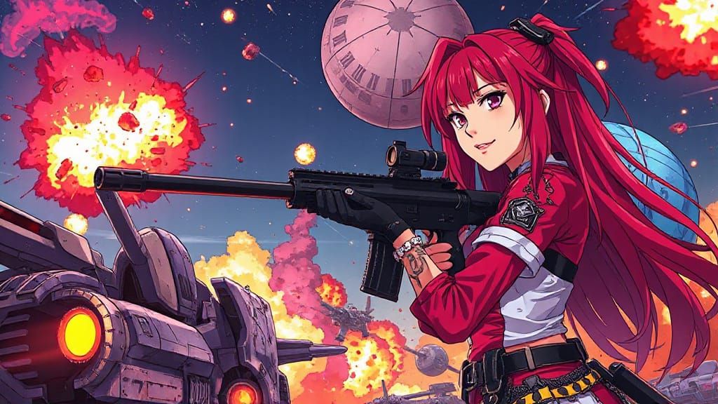 Anime Heroine with Sniper Rifle in Manga Style