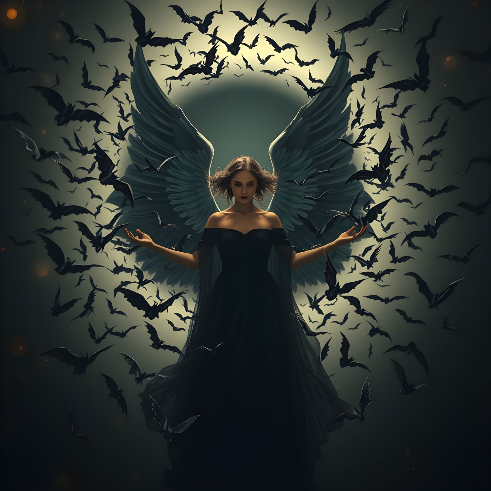 Angel of Transcendence in a Vortex of Black Bats
