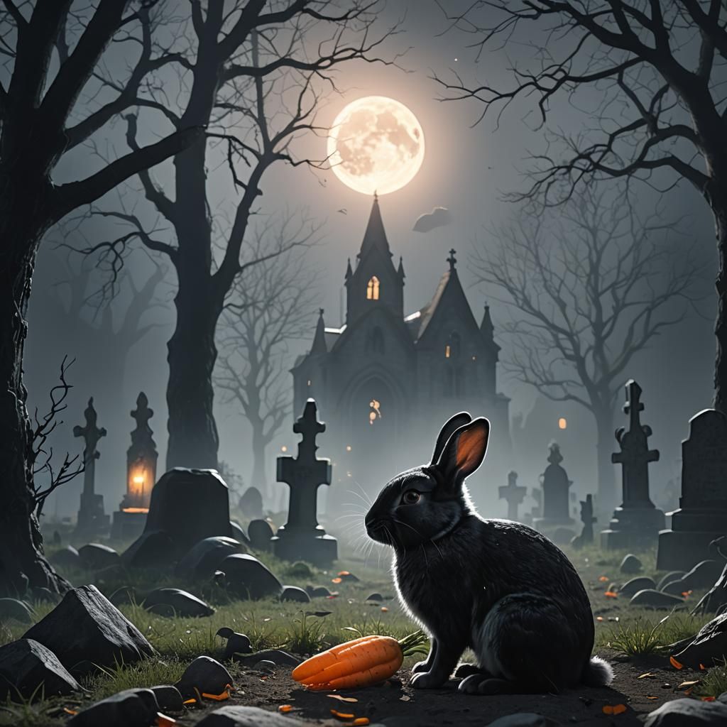 Eerie Graveyard Scene: Bunny and Ghost Carrot