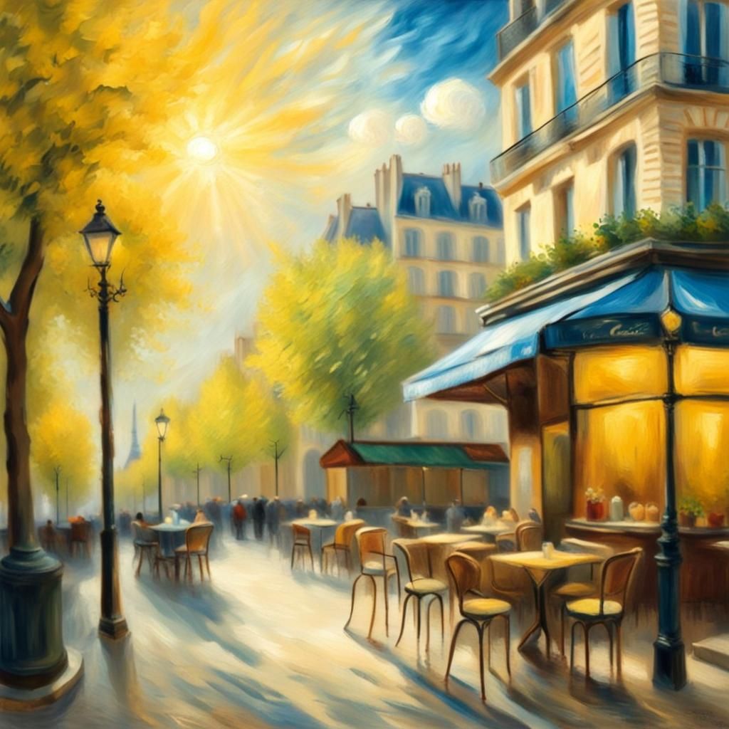 Paris Cafe in Van Gogh Style with Sunshine