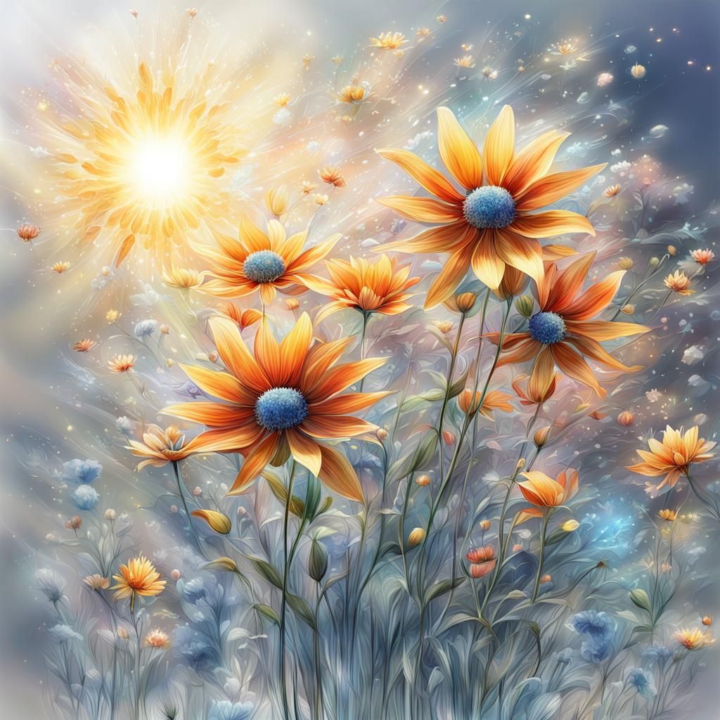 Hyperrealistic Flowers in Shimmering Fantasy Style