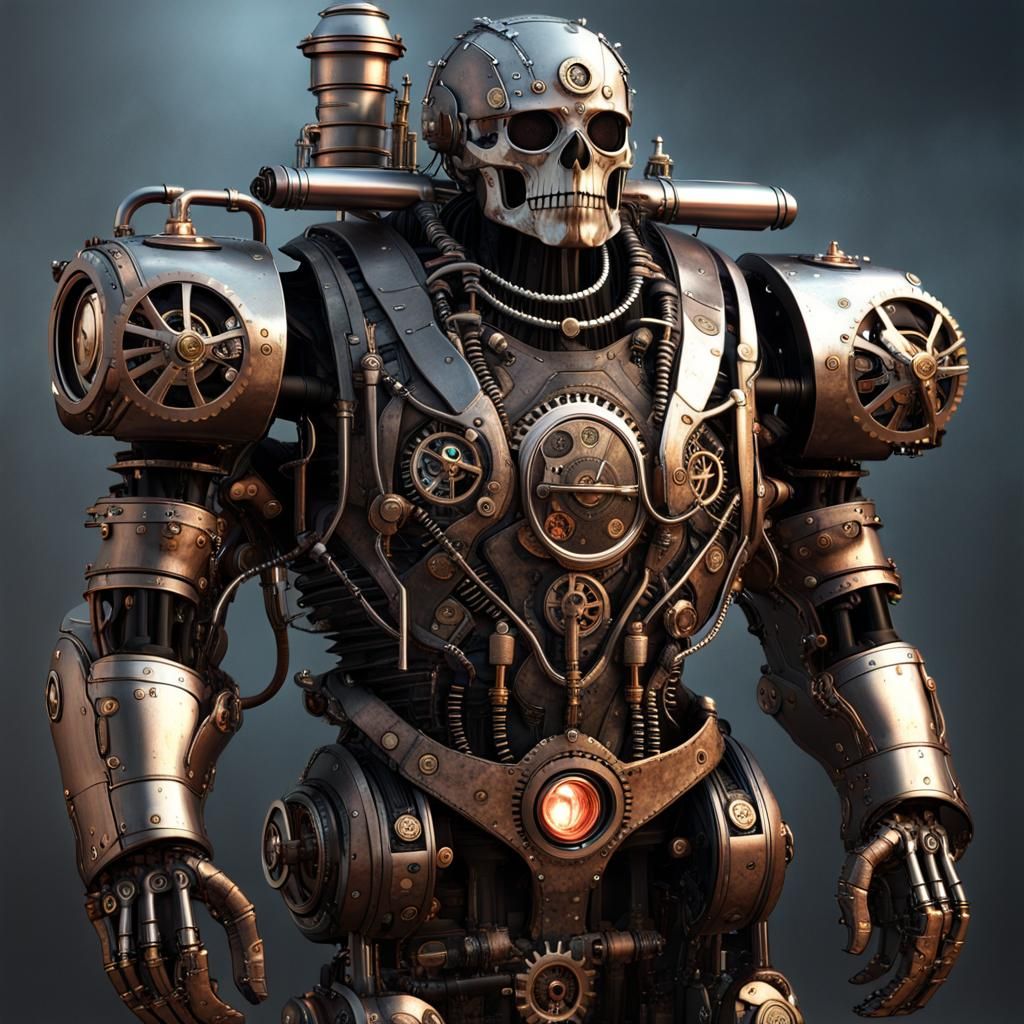 Grizzled Robot Warrior in Steel Armor