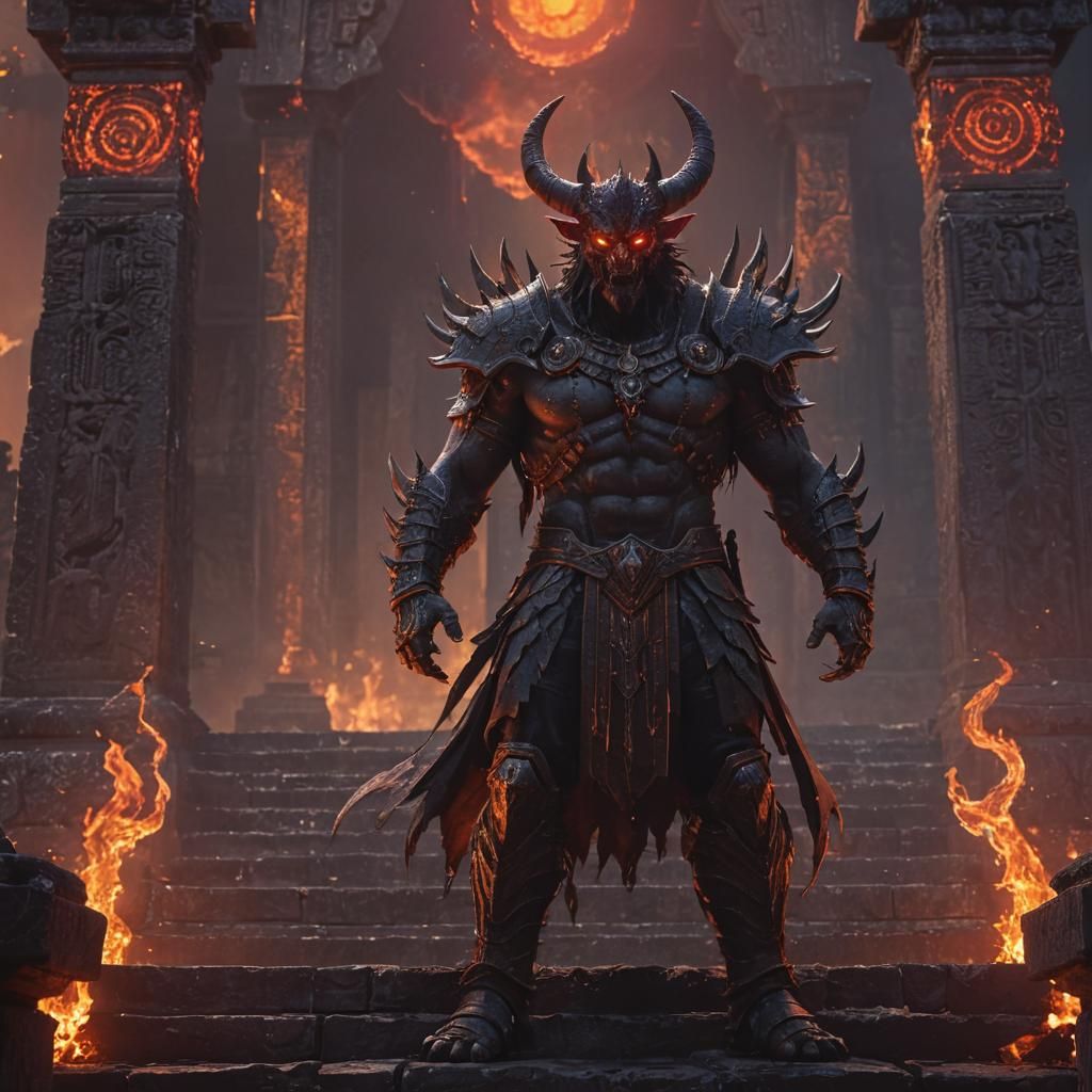 Demon King on Ancient Steps, Neon Sunset