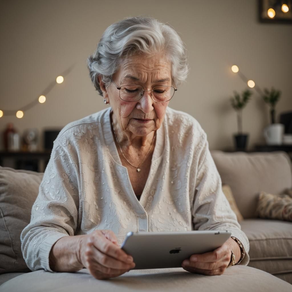 Grandmother Engrossed in Tablet: Professional Photography