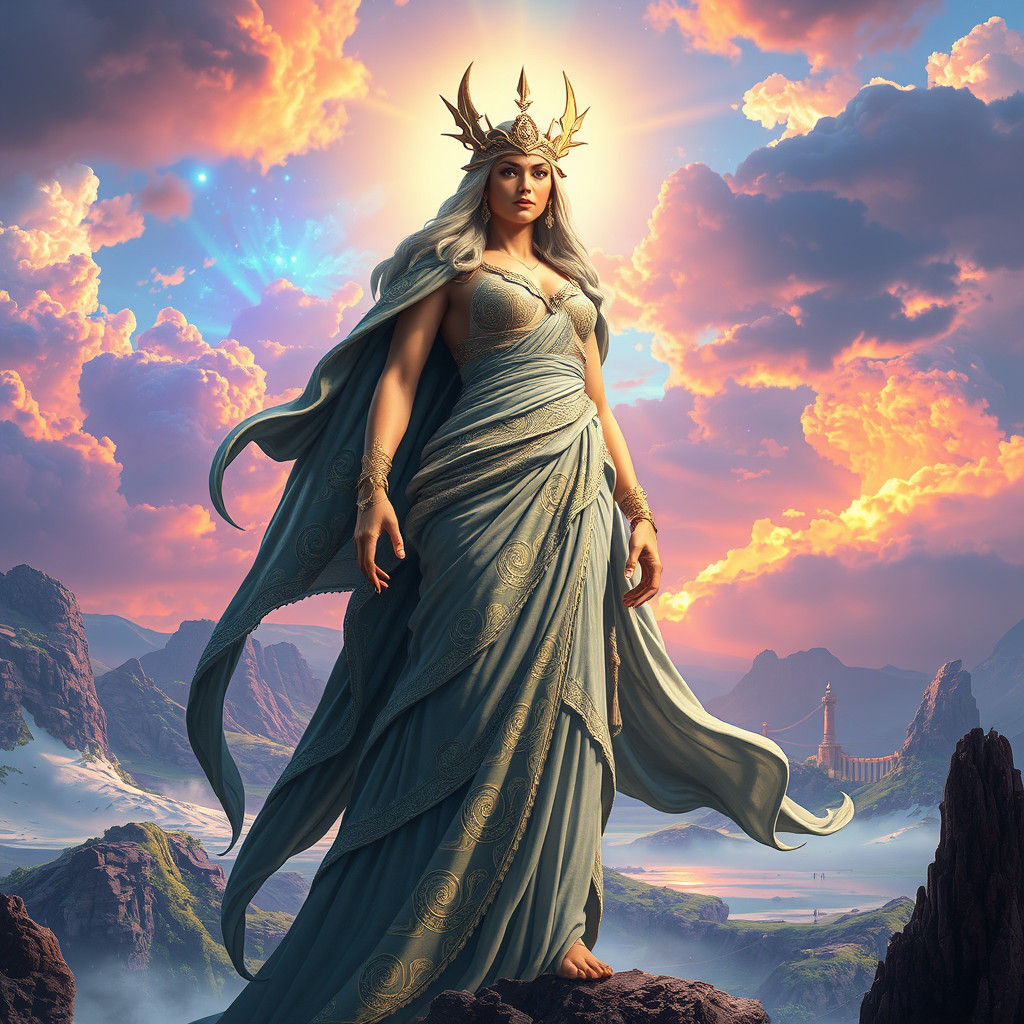 Majestic Titan in Mystical Landscape Concept Art