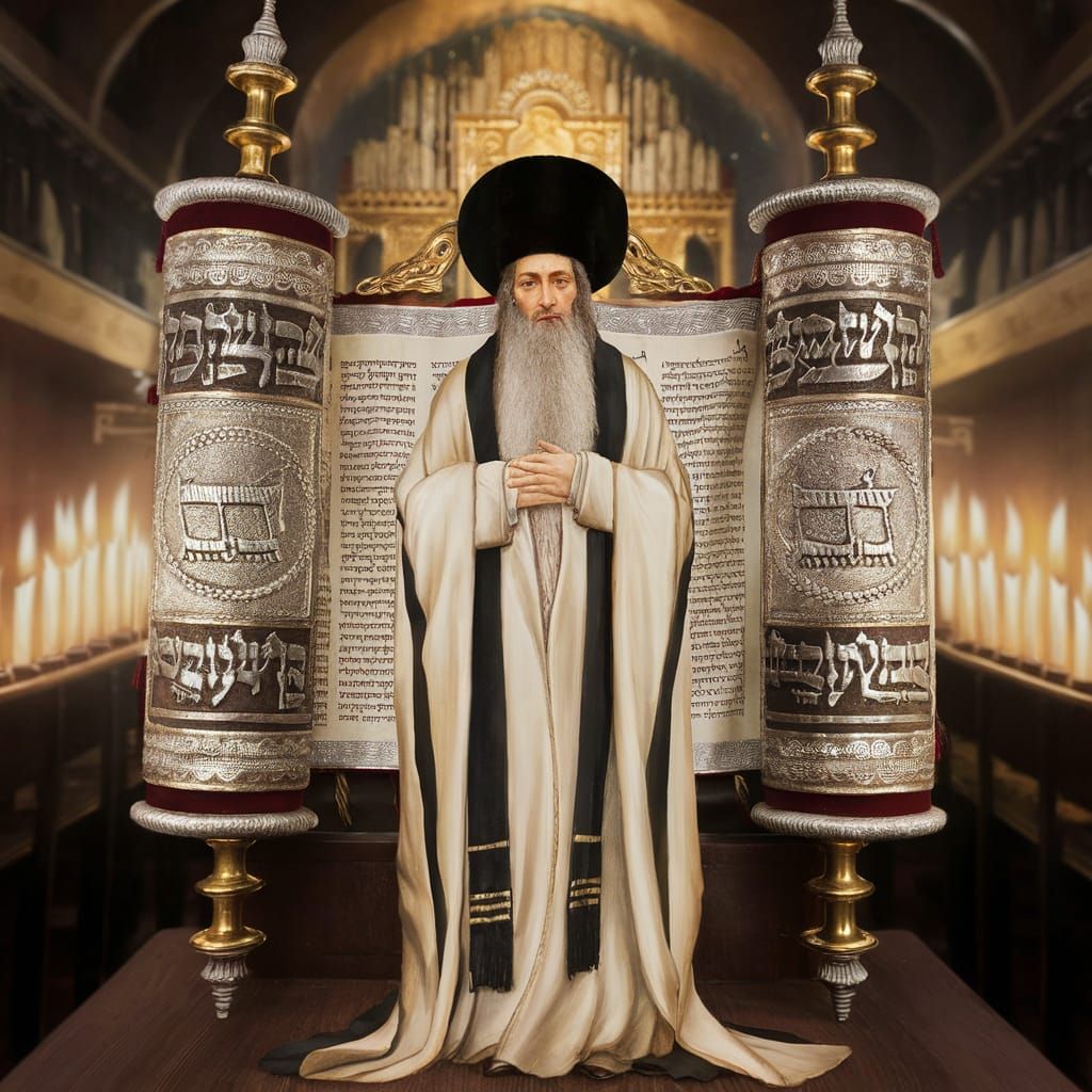 Baal Shem Tov Portrait Before Torah Scroll