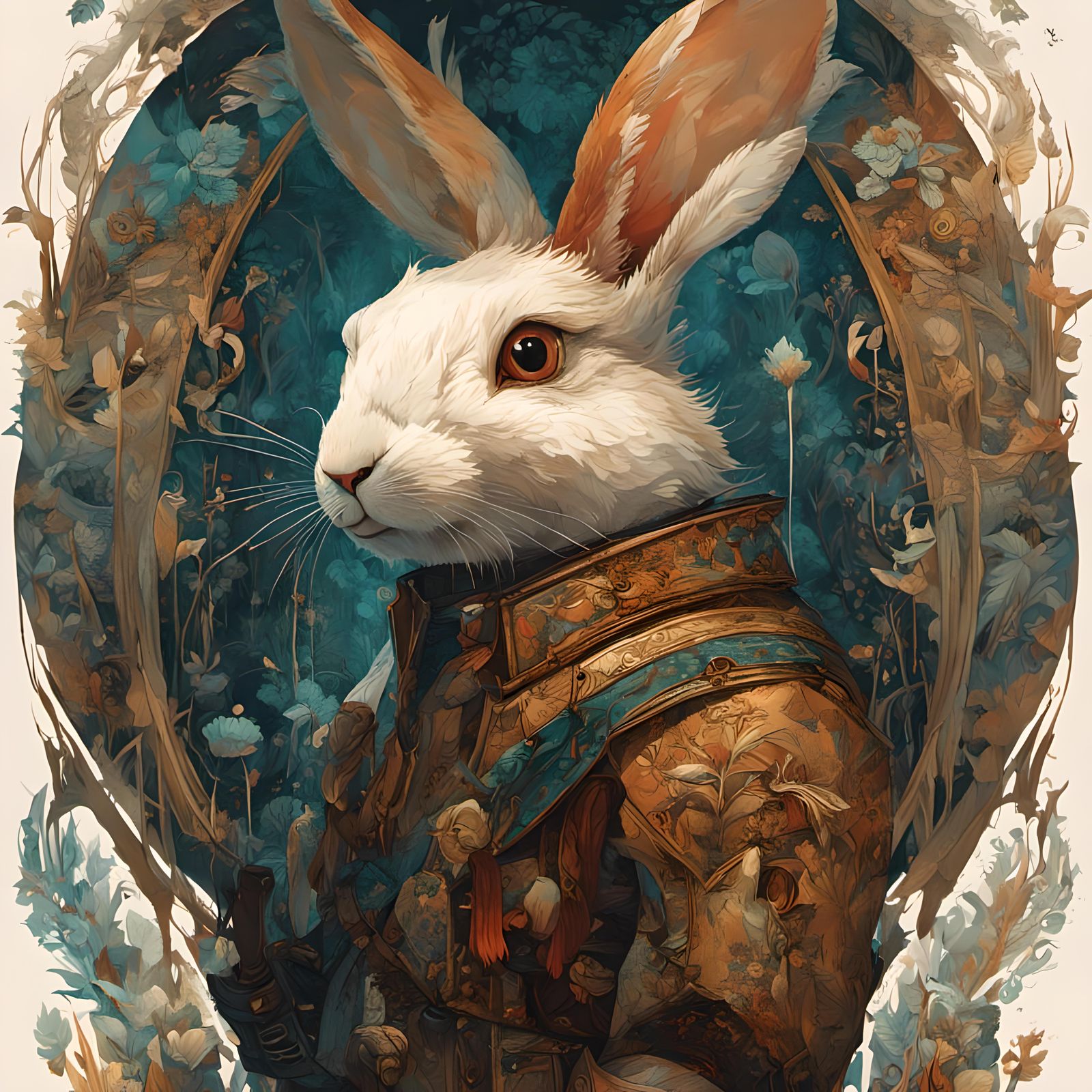 Rabbit Hunter Digital Painting with Intricate Motifs