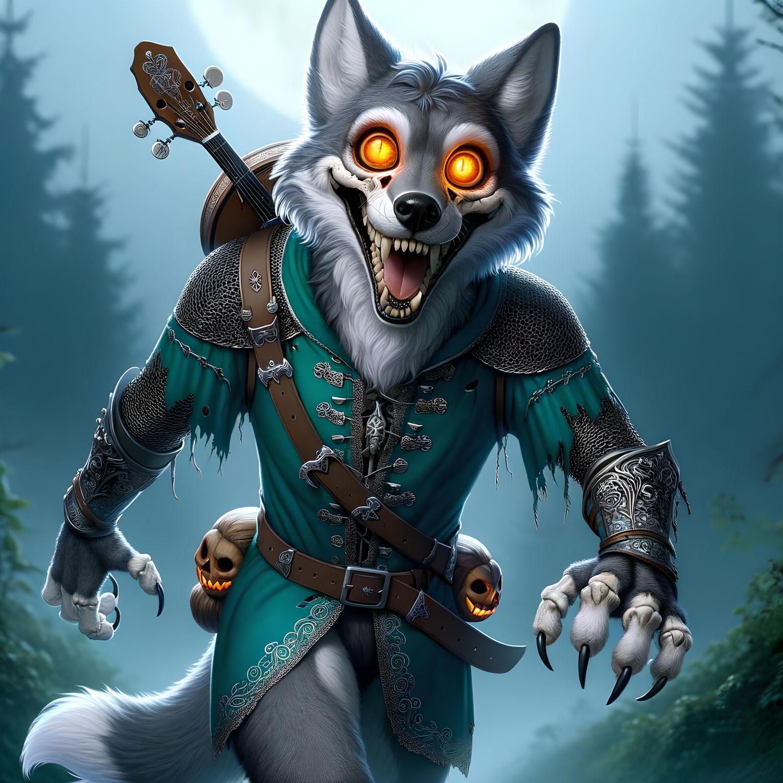 Undead Anthro Wolf Ranger in Misty Forest