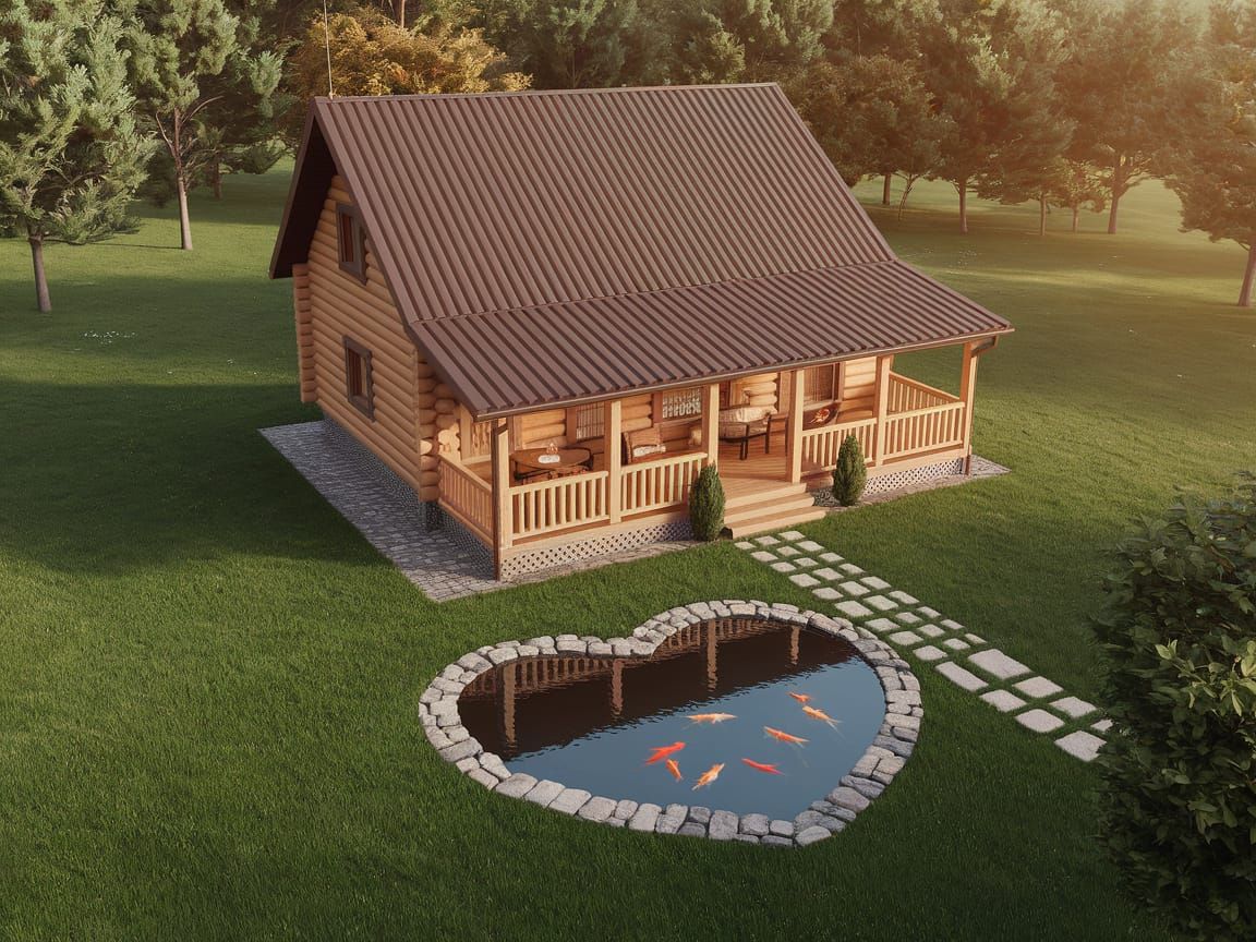 Aerial View: Cozy Cabin and Heart Pond