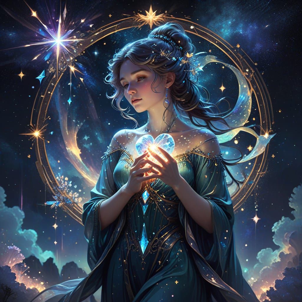 Crystal Heart Bleeding Starlight in Ethereal Cosmic Style