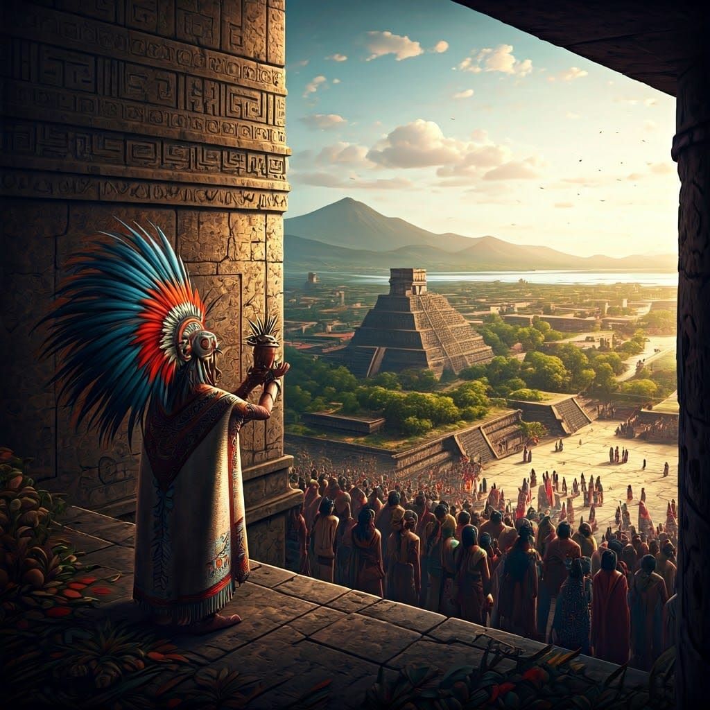 Templo Mayor Ceremony in Mesoamerica, Art Nouveau Style