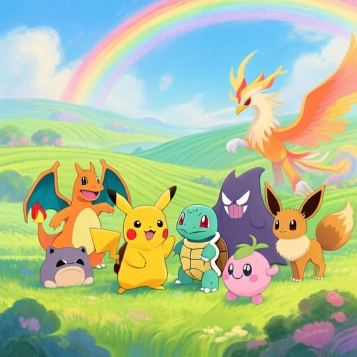 All Major Pokémon Gathered in a Magical Landscape