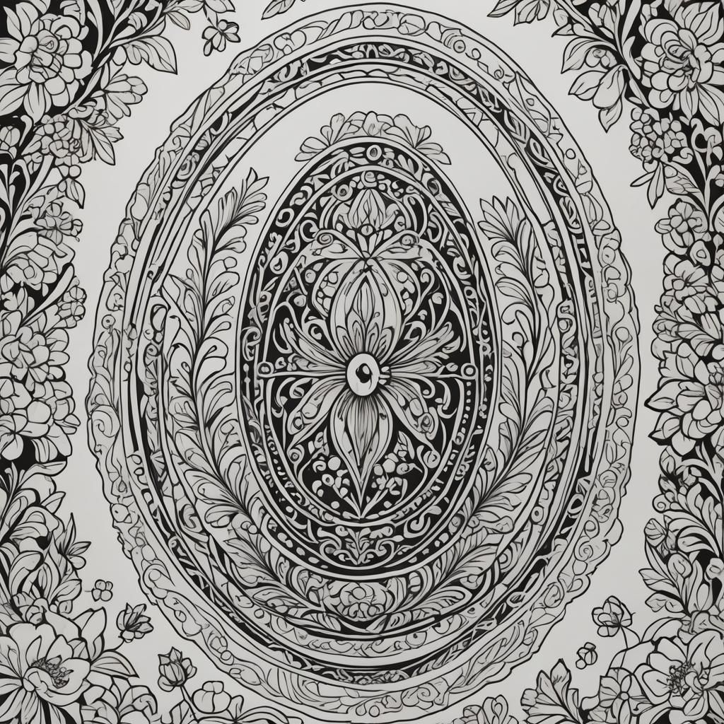 Coloring Book Style Russian Easter Egg Line Art