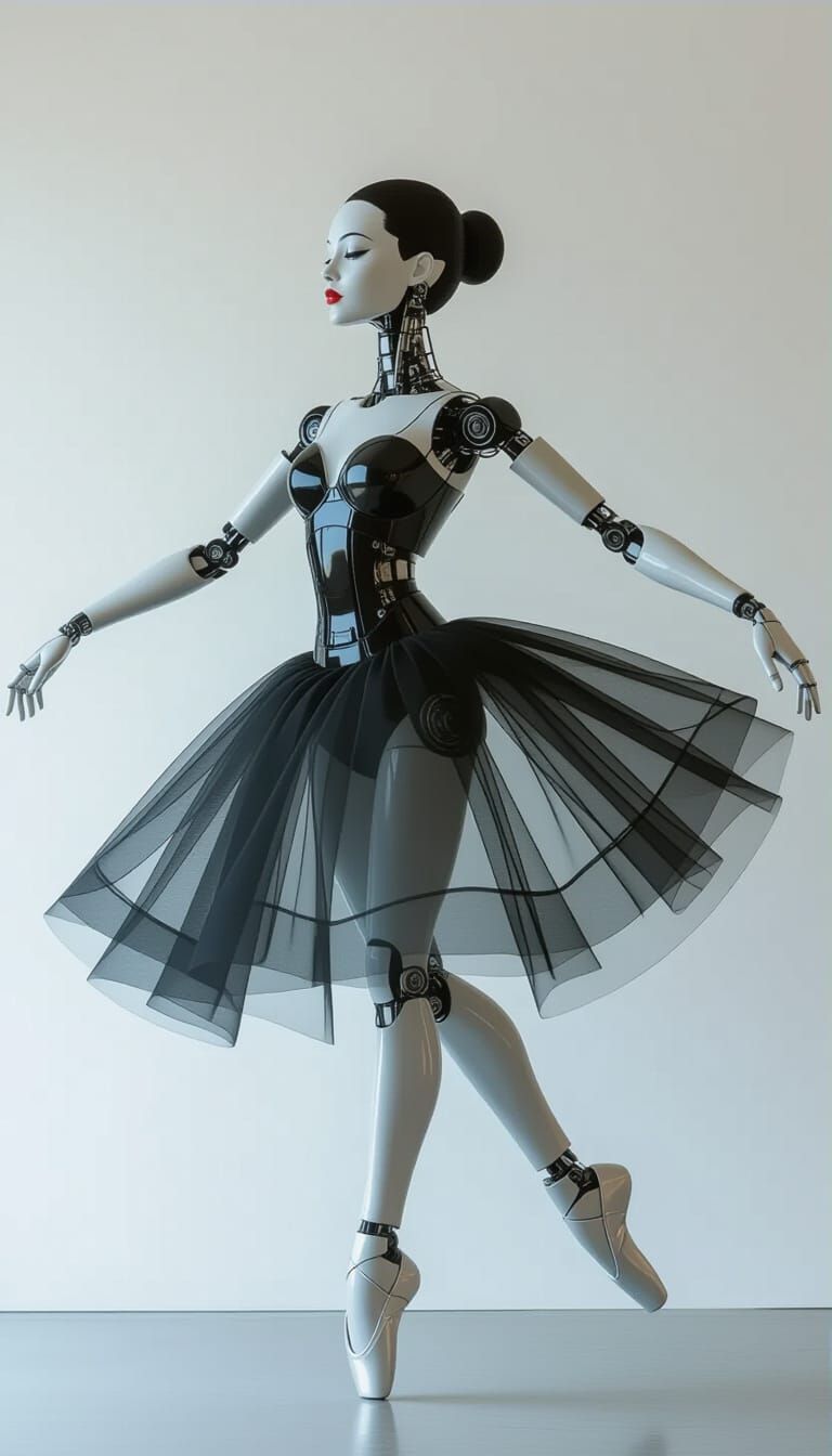 Robotic Ballerina in Elegant Negative Space Photography