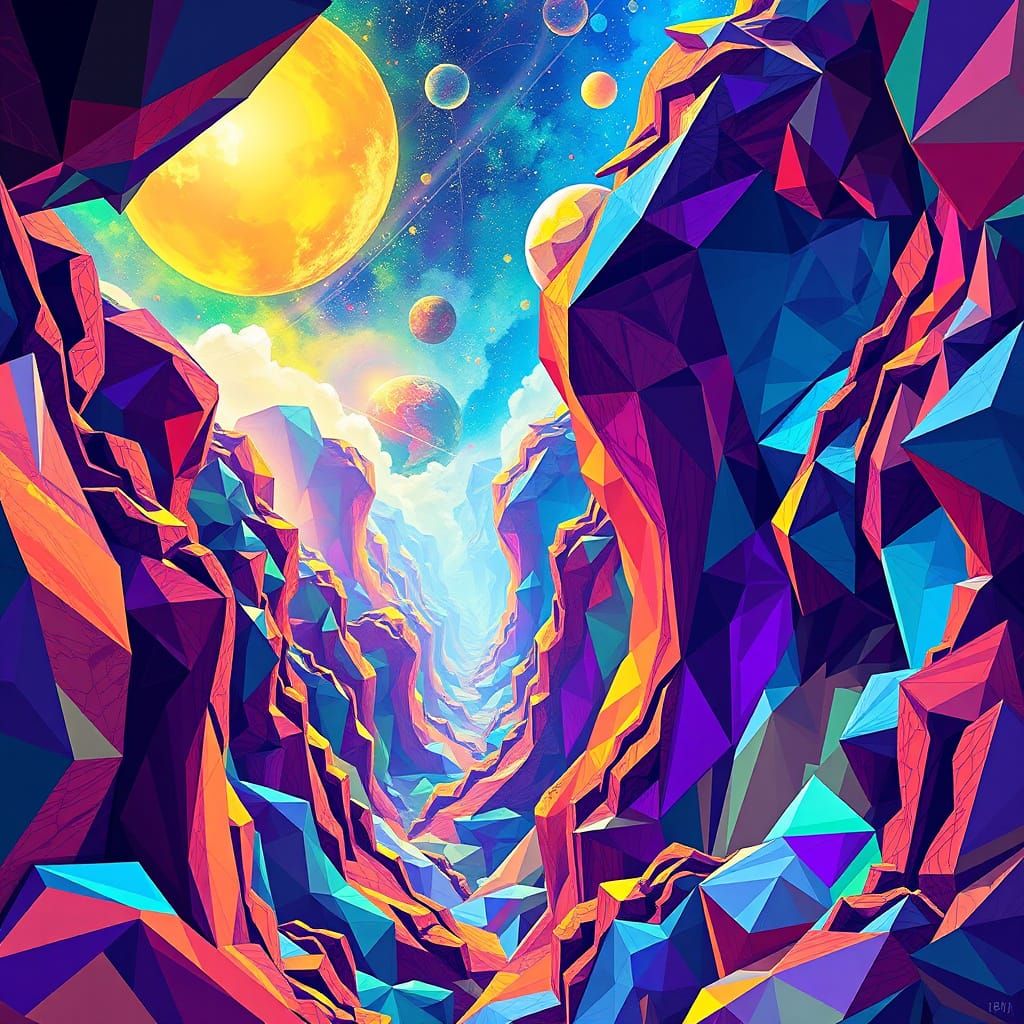 Multiverse in Neo-Cubist Art Deco Style