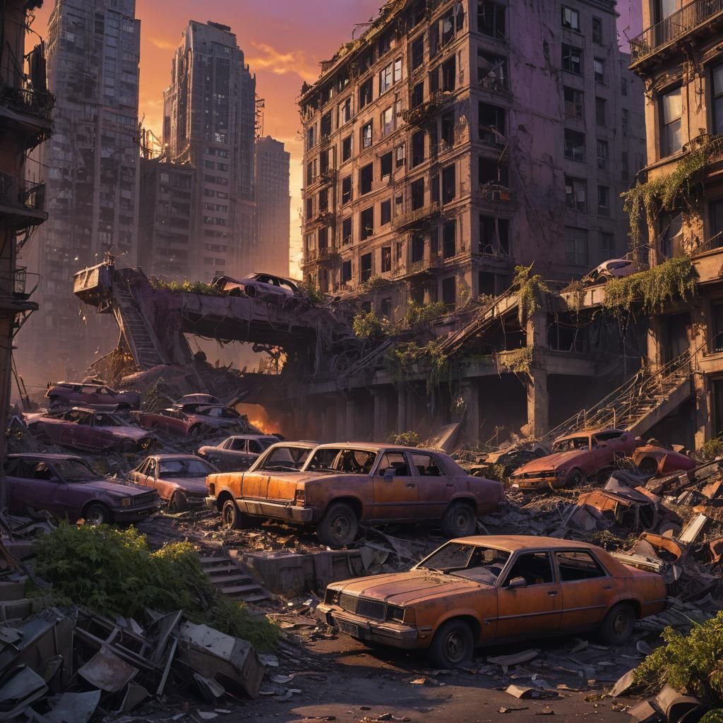 Barren Wasteland with Destroyed Skyscrapers