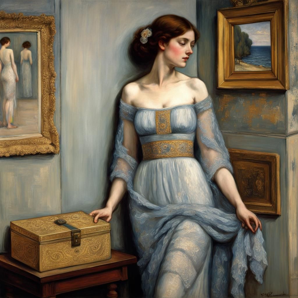 Lace-Adorned Figure in Pre-Raphaelite Style