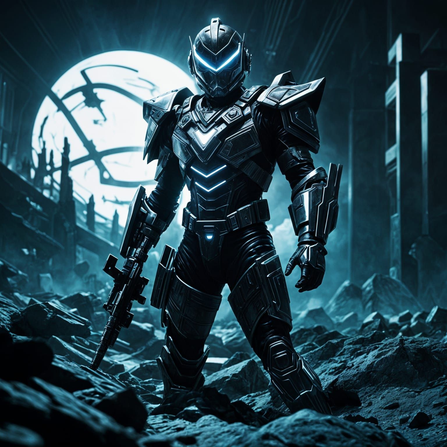 Futuristic Psycho Ranger in Film Noir Style