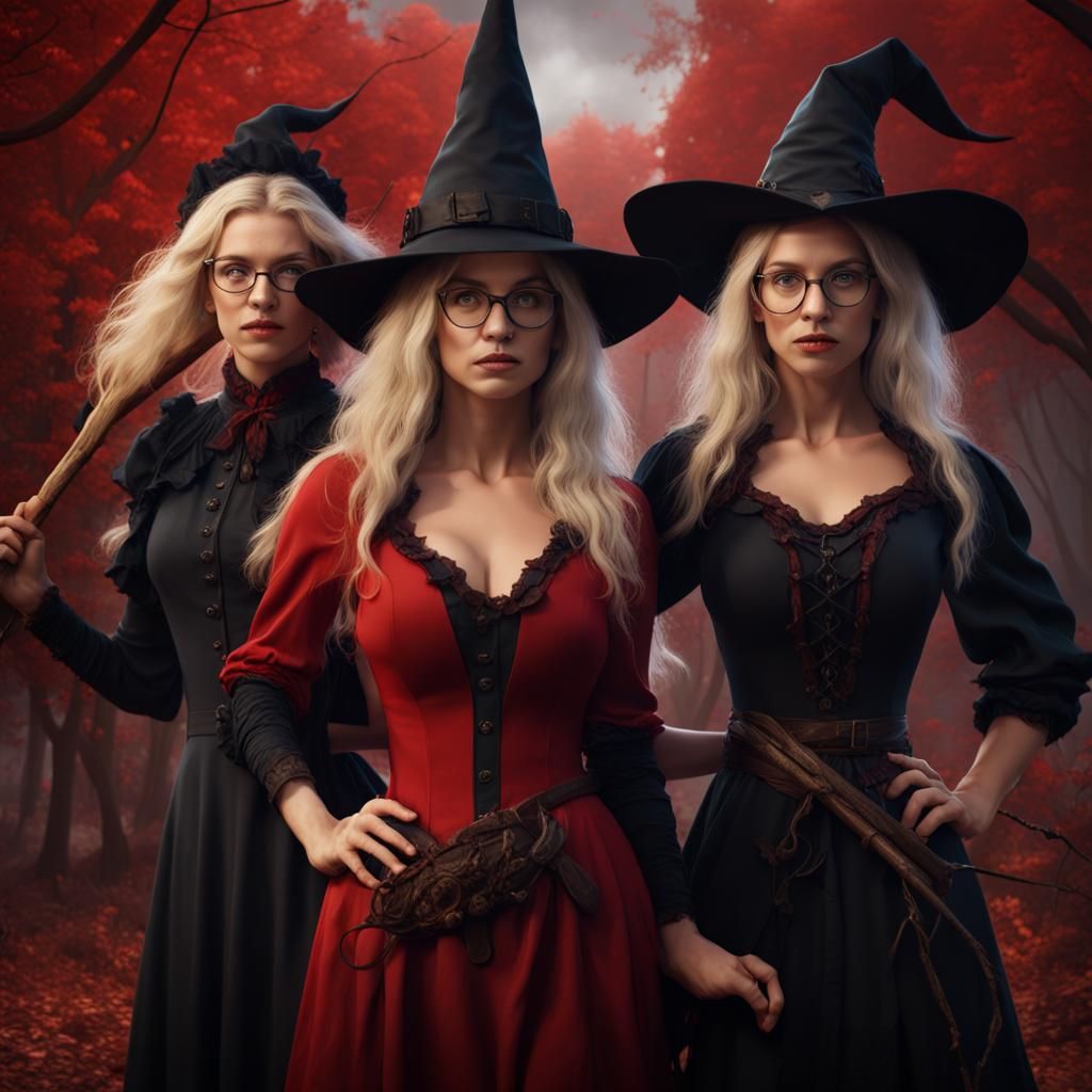 Three Witches in Detailed Fantasy Art Style