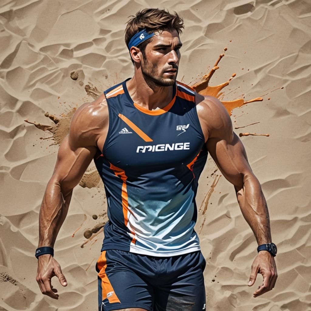 Hyperrealistic Beach Volleyball T-Shirt Design with Stripes