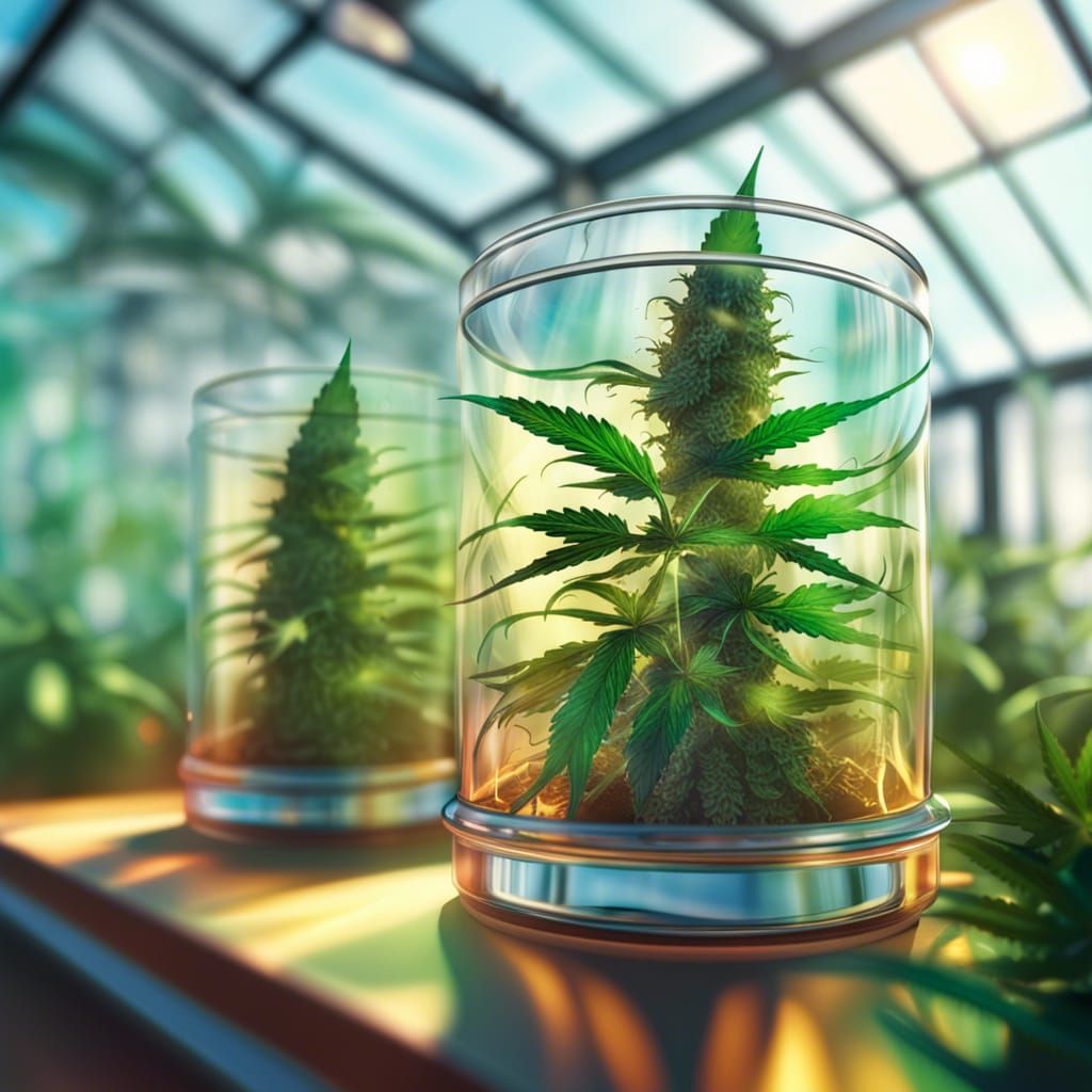 Hyperrealistic Cannabis Plants in Glass Greenhouse