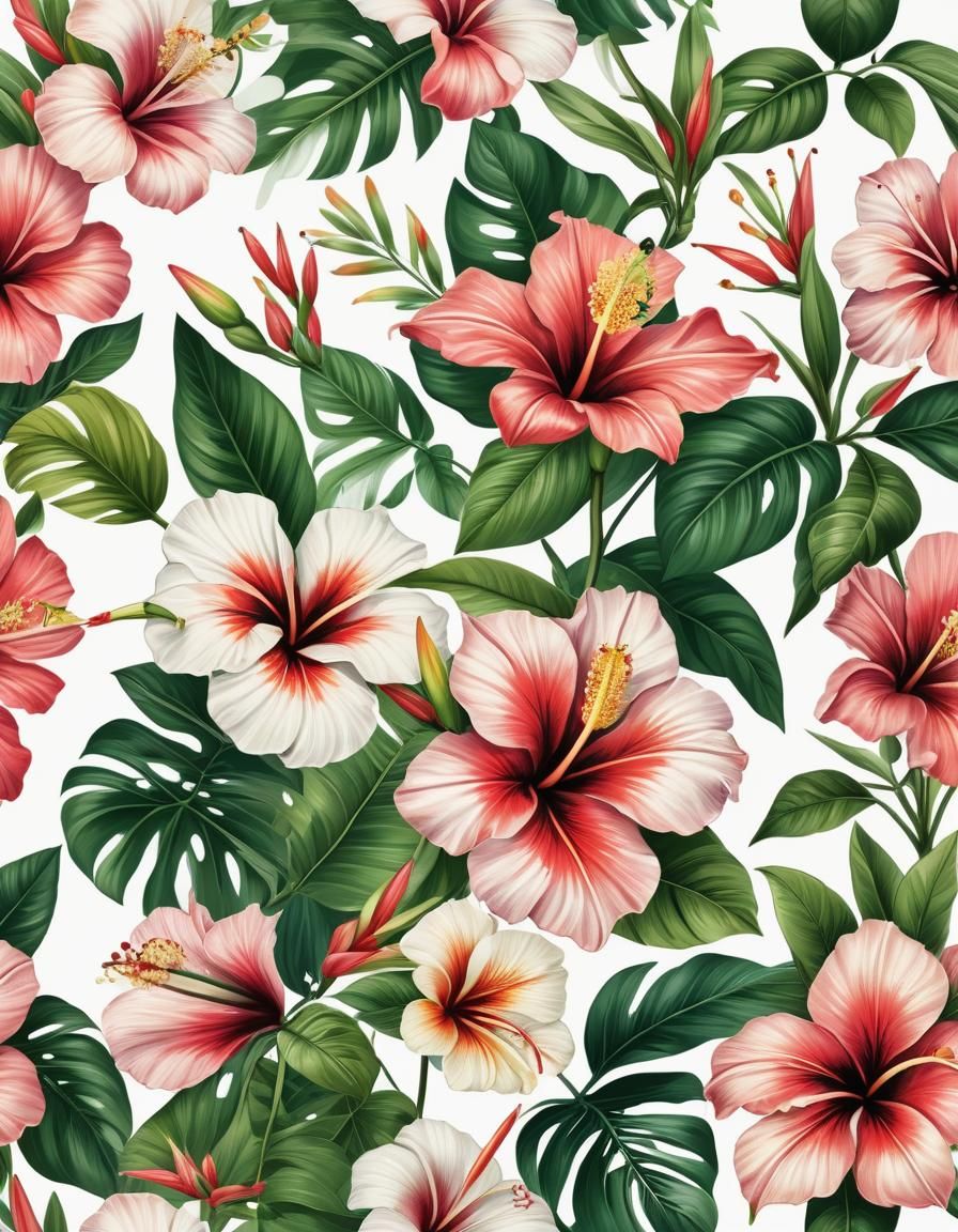 Detailed Hibiscus Flower Botanical Illustration