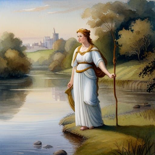 Trisentona, Goddess of River Trent in Watercolor