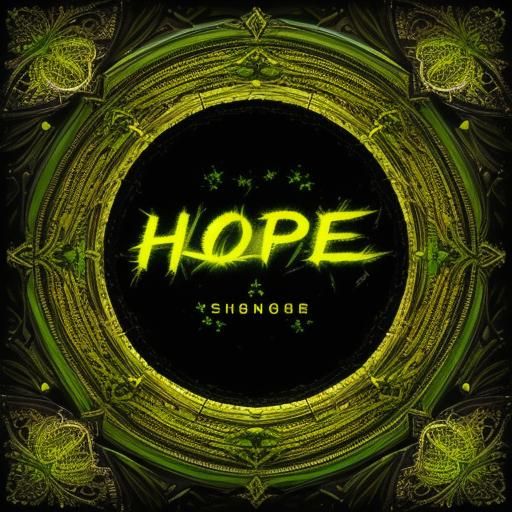A word collage forming the word “hope,” yellow and bright gr...