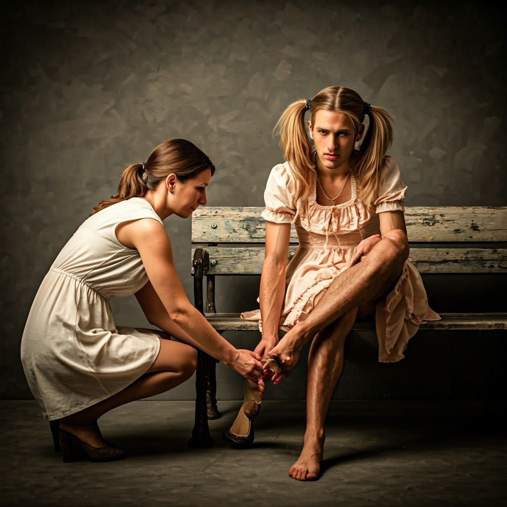 Masculine Figure Embarks on Whimsical Adventure in Vintage-I...