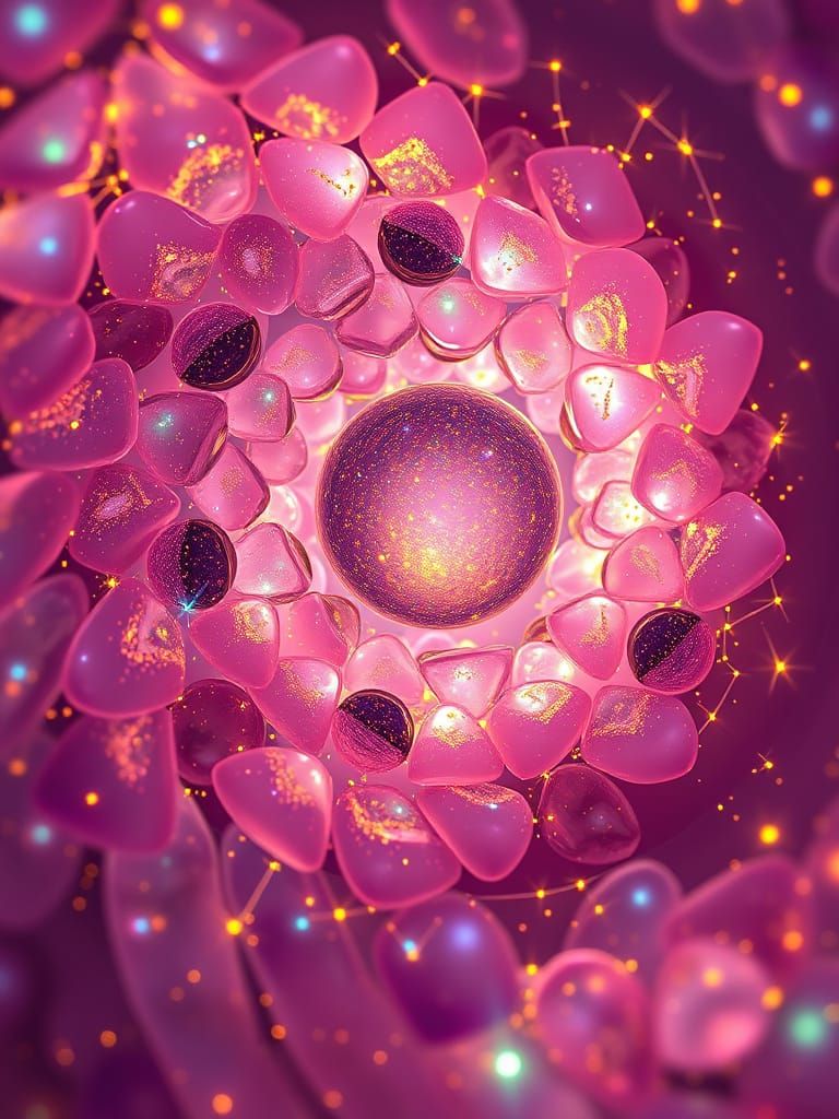 Fibonacci Spiral of Neon Spheres in Bioluminescent Style