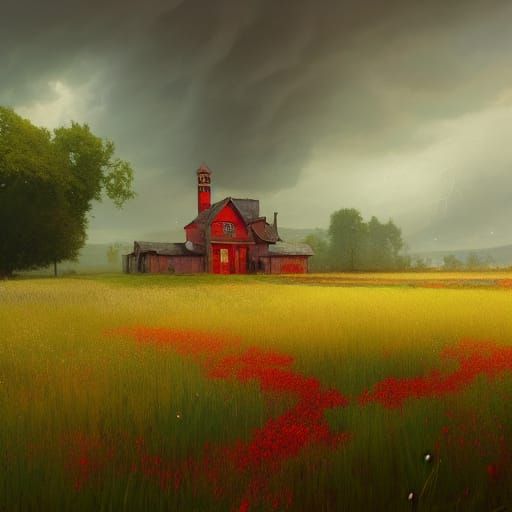 Red Door in Thunderstorm, Detailed Concept Art