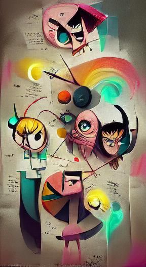 Powerpuff Girls in Abstract Expressionism Style