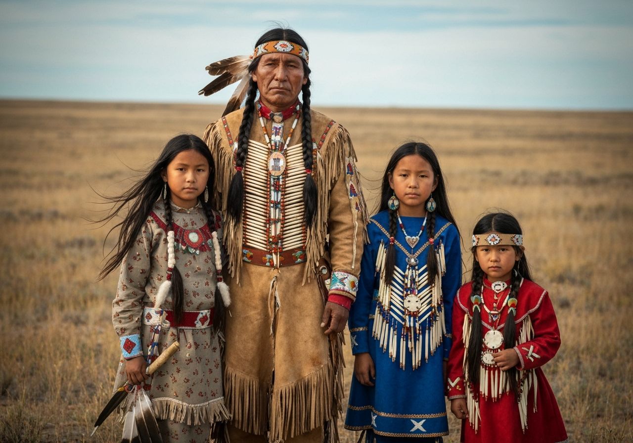 Comanche Chief and Daughters on the Plains